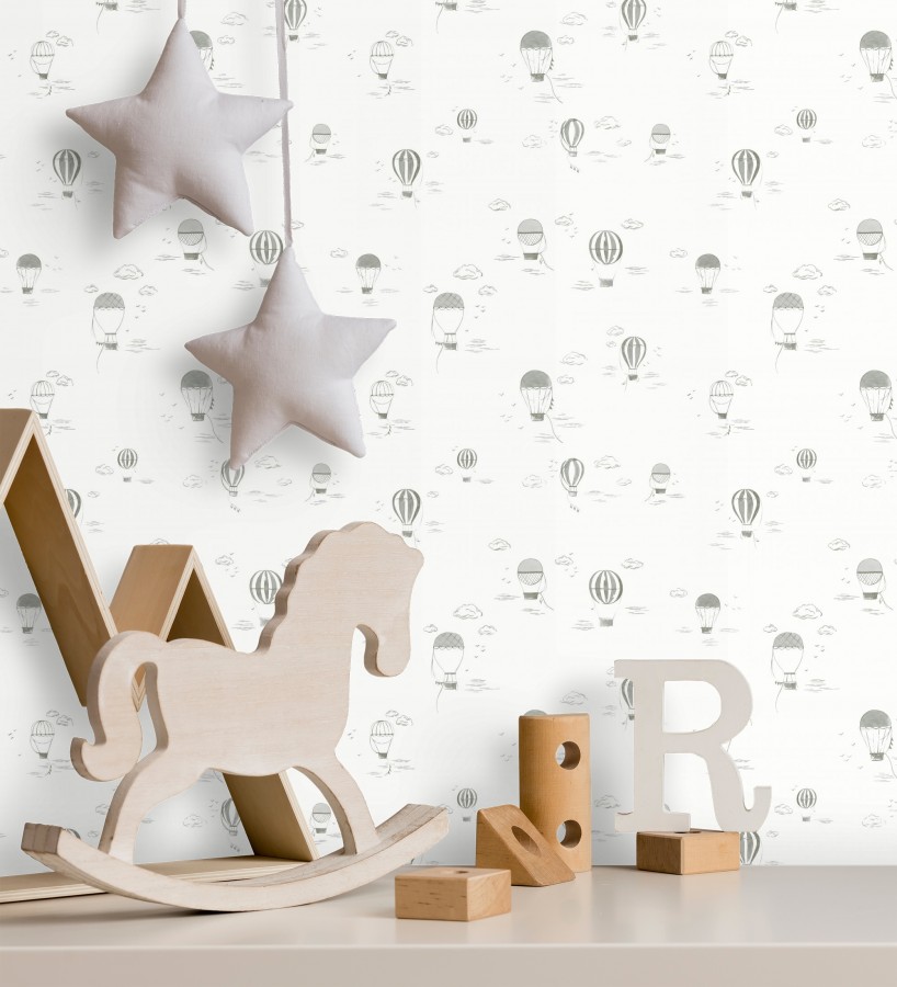 Papel pintado infantil de globos aerostáticos color gris  Lund Airborne 684484