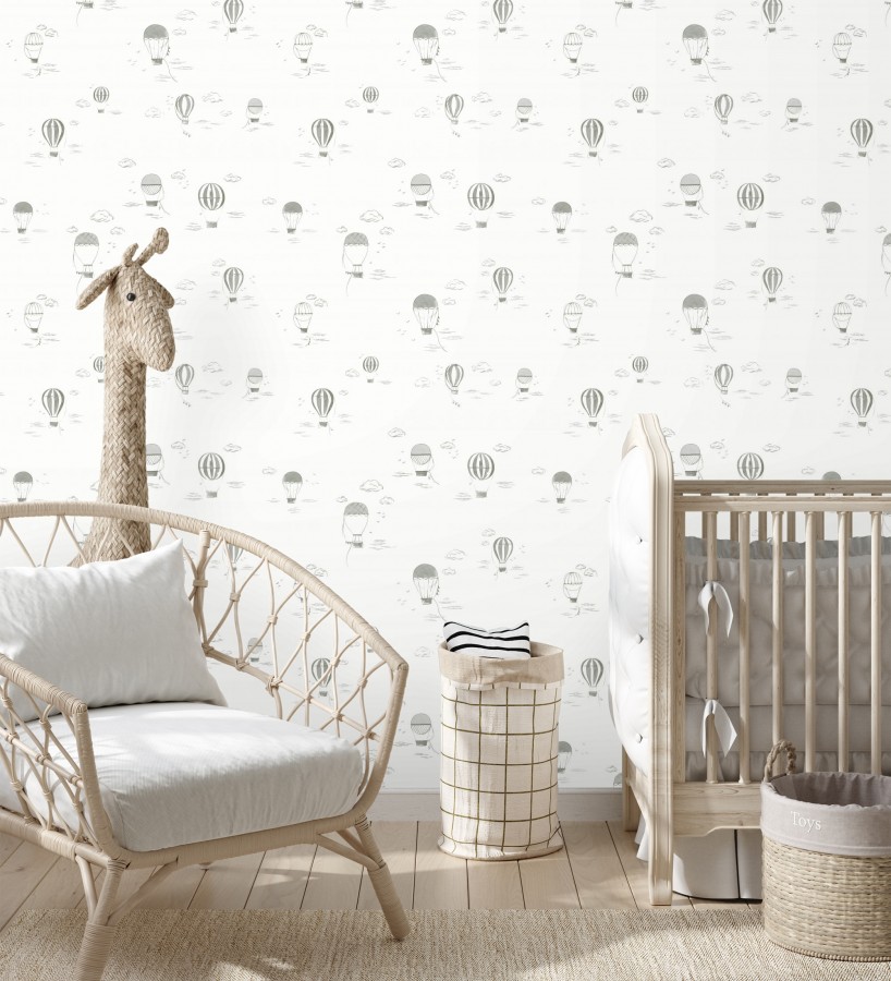 Papel pintado infantil de globos aerostáticos color gris  Lund Airborne 684484