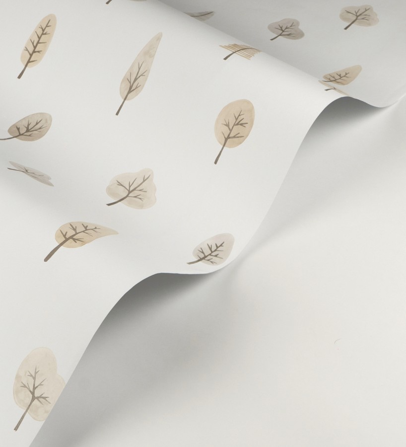 Papel pintado bosque minimalista acuarela suave tonos gris y mostaza  Willow Woody 684485