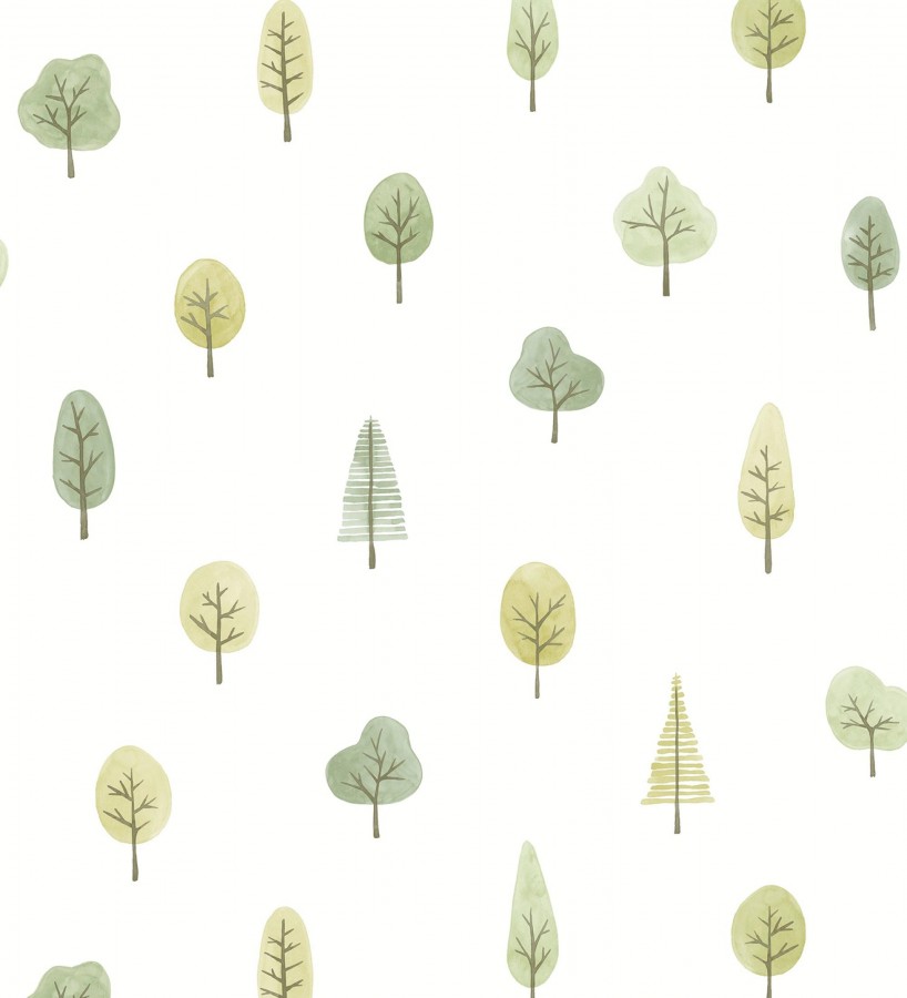 Papel pintado bosque minimalista acuarela suave tonos verdes  Willow Woody 684486