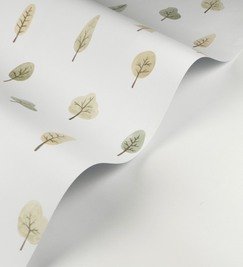 Papel pintado bosque minimalista acuarela suave tonos verdes  Willow Woody 684486