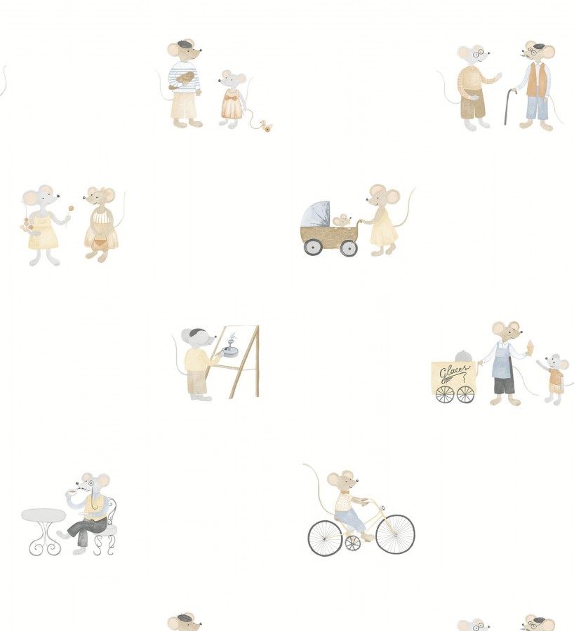 Papel pintado infantil de ratoncitos parisinos  Marais Petite 684487
