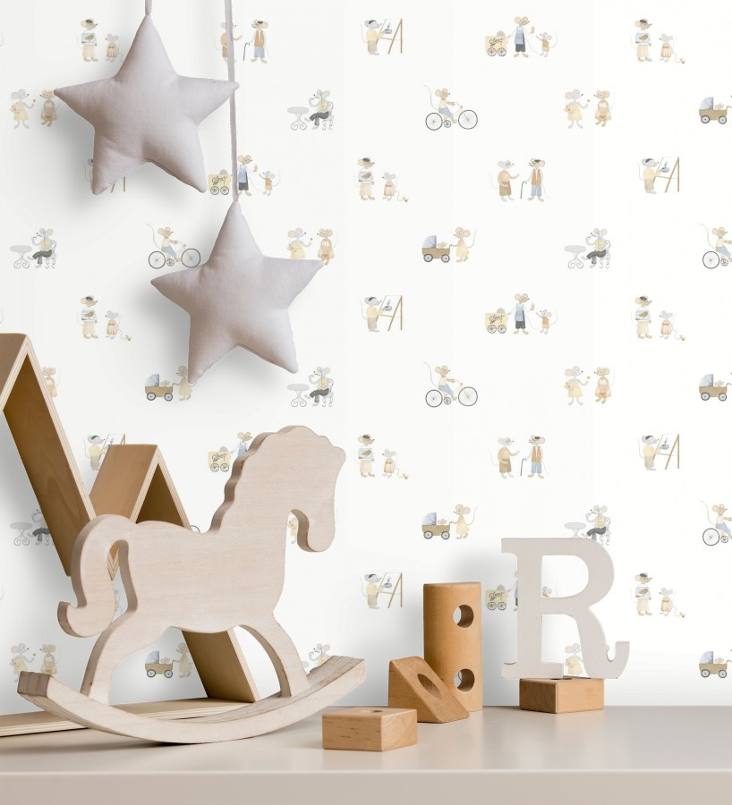 Papel pintado infantil de ratoncitos parisinos  Marais Petite 684487