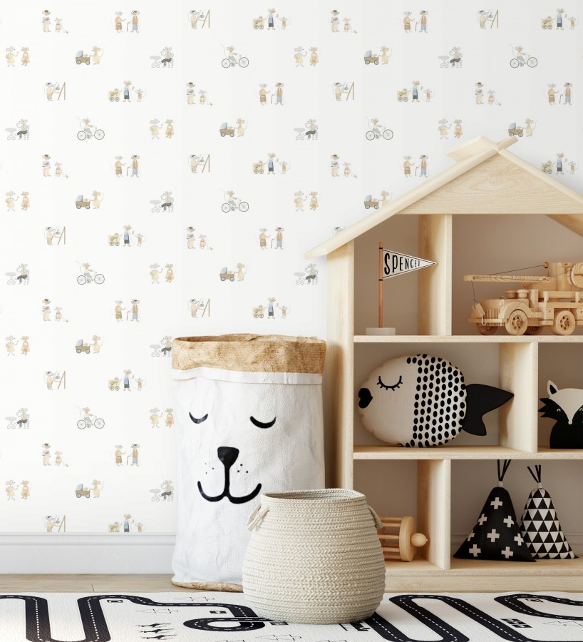 Papel pintado infantil de ratoncitos parisinos  Marais Petite 684487