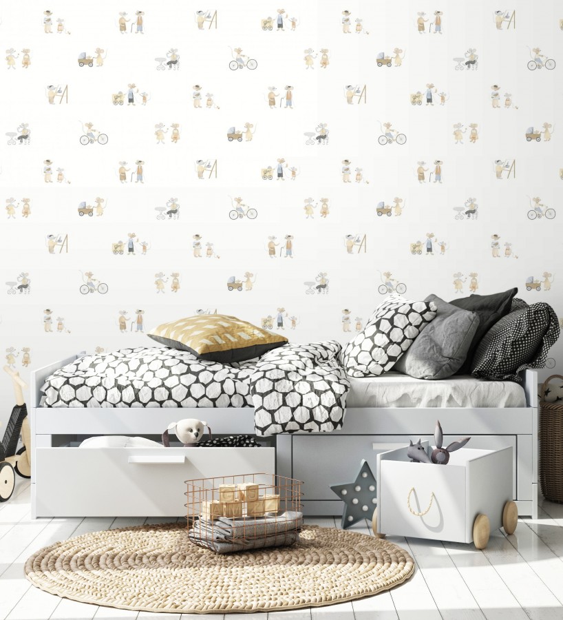 Papel pintado infantil de ratoncitos parisinos  Marais Petite 684487