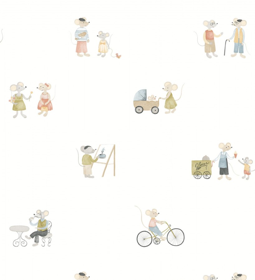 Papel pintado infantil de ratoncitos parisinos  Marais Petite 684488