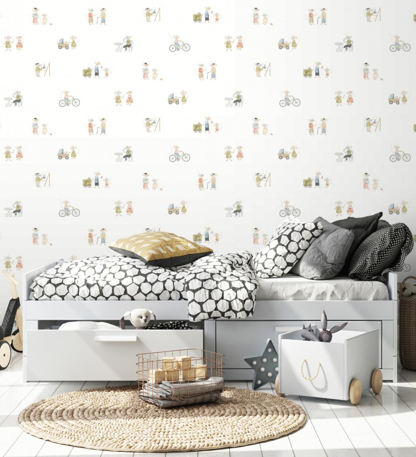 Papel pintado infantil de ratoncitos parisinos  Marais Petite 684488