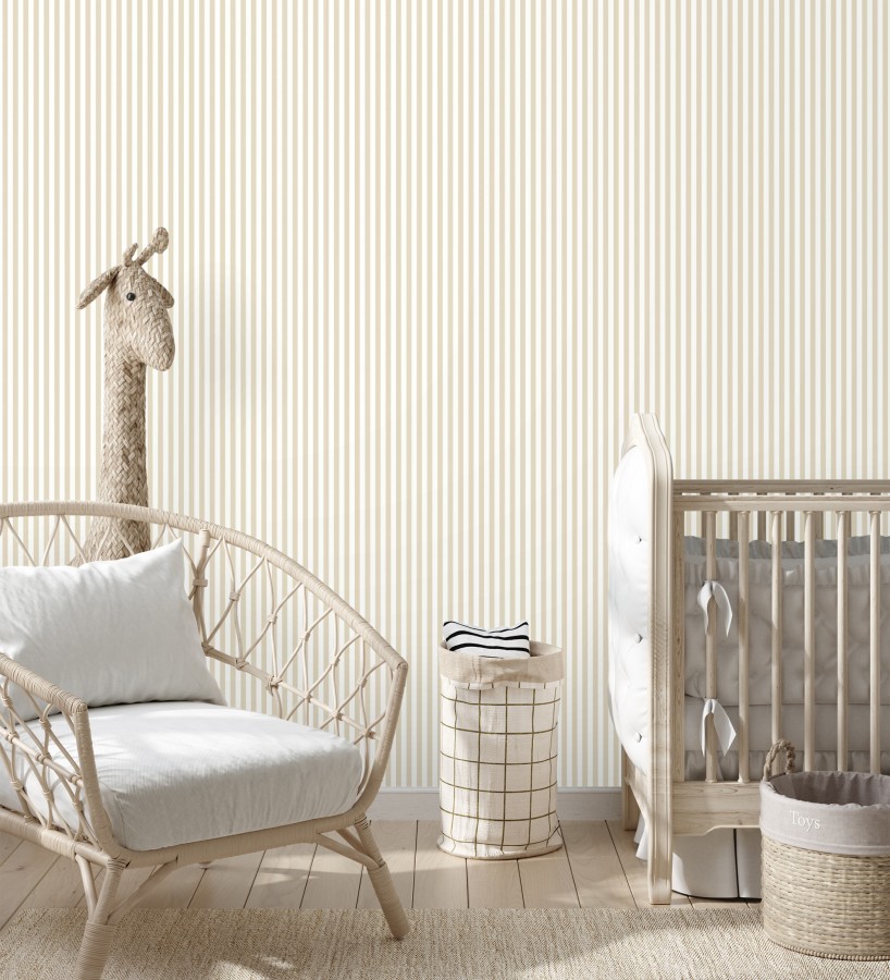Papel pintado rayas finas infantiles beige y blancas  Andy Stripes 684489