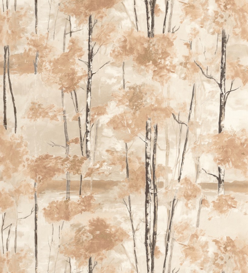 Papel pintado bosque pictórico etéreo con copas de árboles tonos terracota  Tagus Silvery 684492
