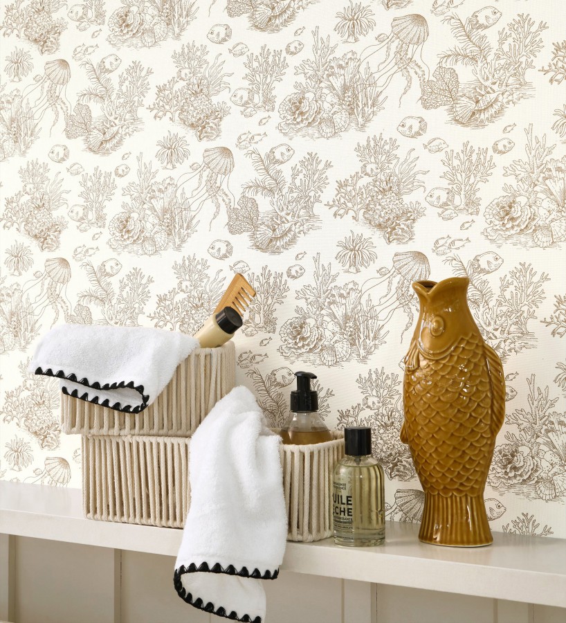 Papel pintado arrecife coralino dibujado sobre tejido de lienzo  Atlantis Abyss 684502