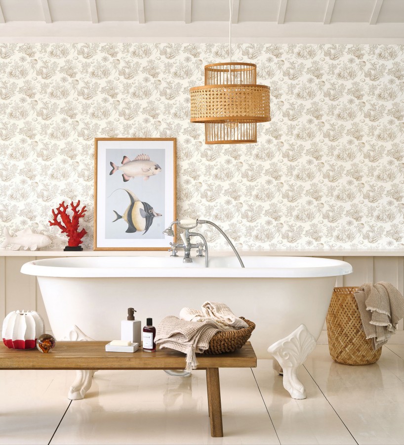 Papel pintado arrecife coralino dibujado sobre tejido de lienzo  Atlantis Abyss 684502