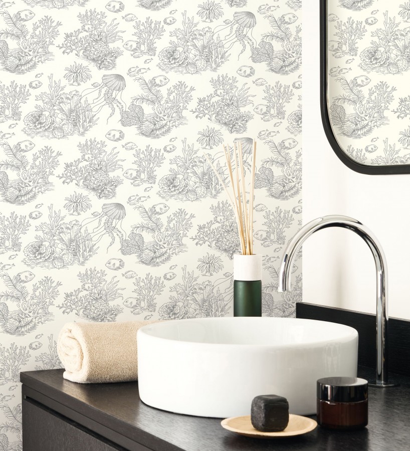 Papel pintado arrecife coralino dibujado sobre tejido de lienzo  Atlantis Abyss 684505