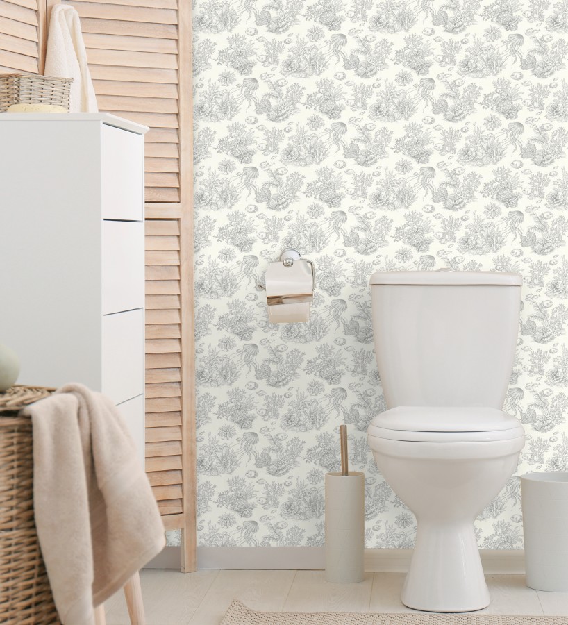 Papel pintado arrecife coralino dibujado sobre tejido de lienzo  Atlantis Abyss 684505
