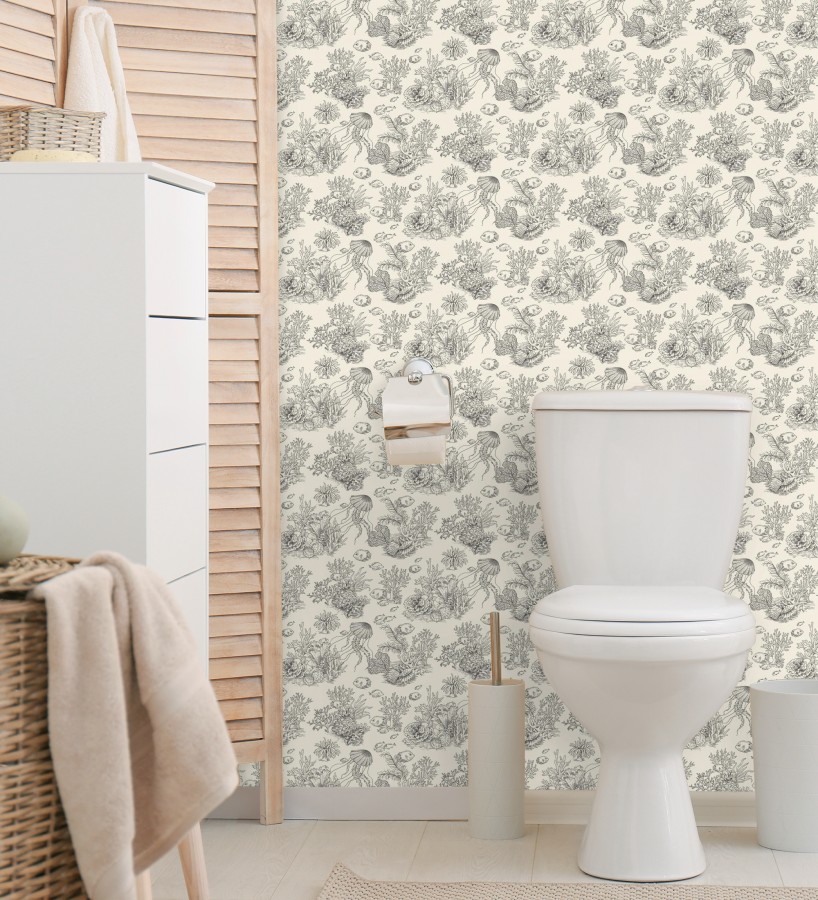 Papel pintado arrecife coralino dibujado sobre tejido de lienzo  Atlantis Abyss 684506