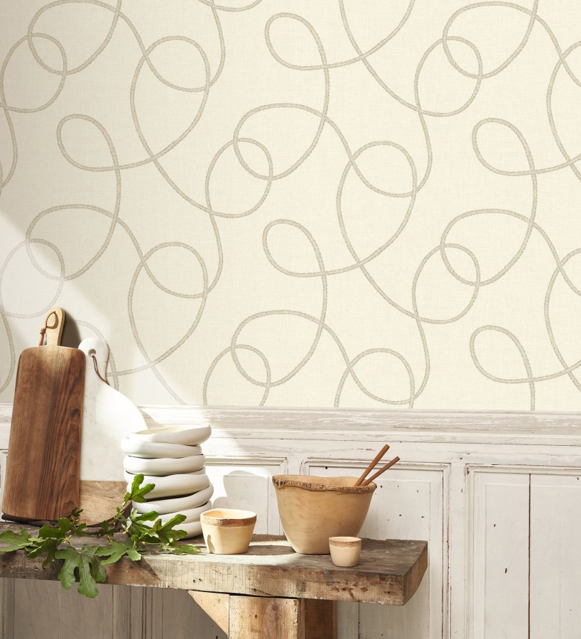 Papel pintado cuerdas náuticas entrelazadas fondo crema claro  Dover Coiled 684512