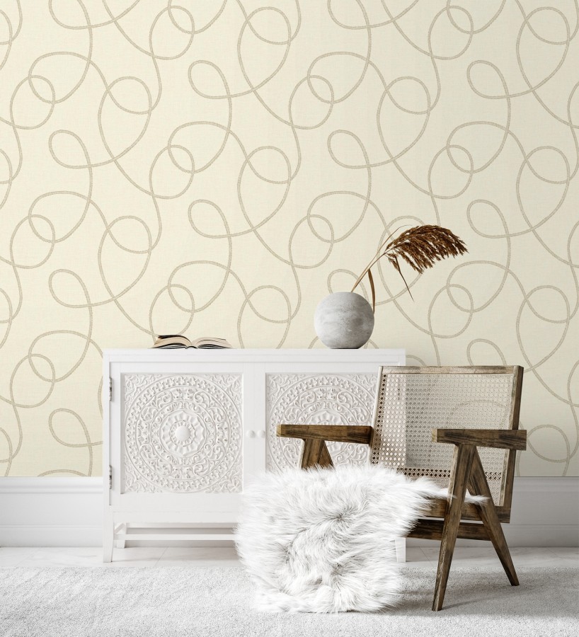 Papel pintado cuerdas náuticas entrelazadas fondo crema claro  Dover Coiled 684512