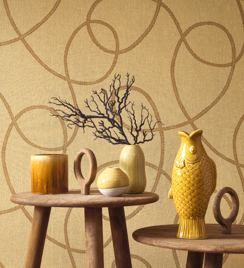 Papel pintado cuerdas náuticas entrelazadas fondo camel  Dover Coiled 684513