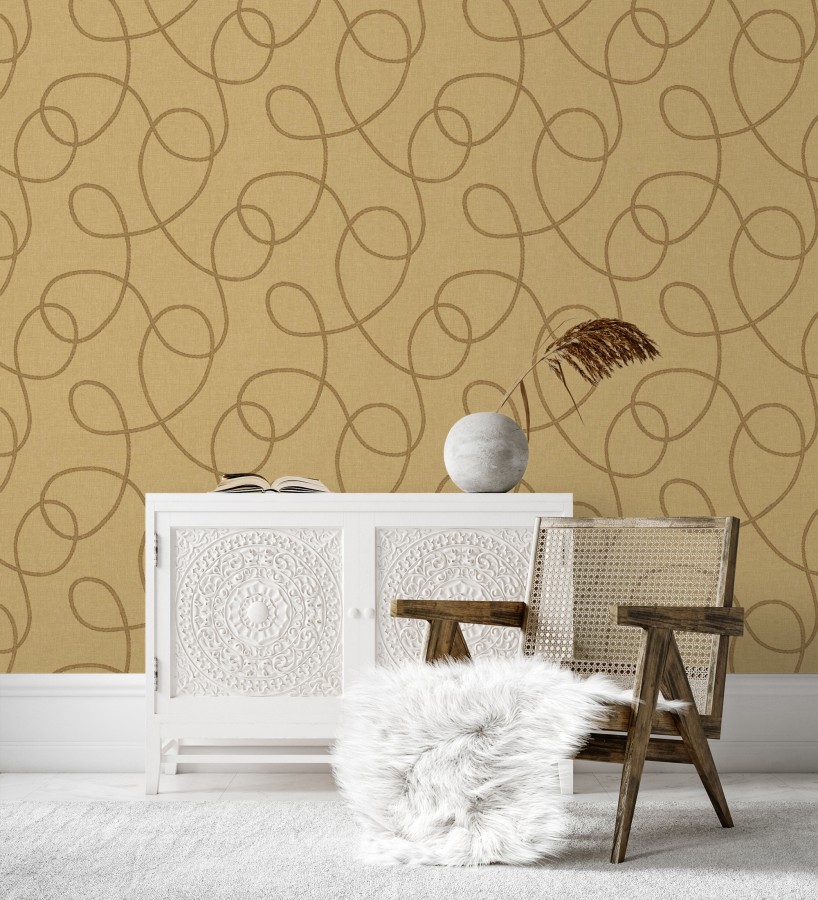 Papel pintado cuerdas náuticas entrelazadas fondo camel  Dover Coiled 684513