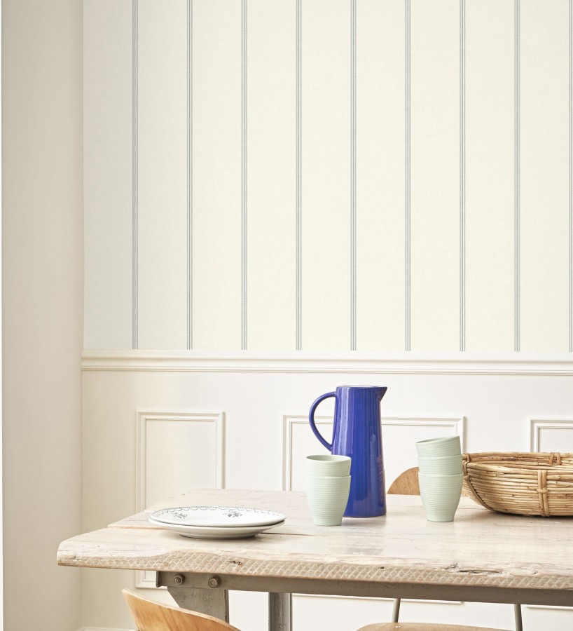 Papel pintado de rayas azul acero fondo tejido de lino  Colmar Lined 684516