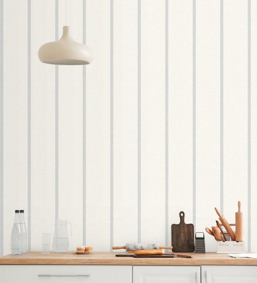 Papel pintado de rayas azul acero fondo tejido de lino  Colmar Lined 684516