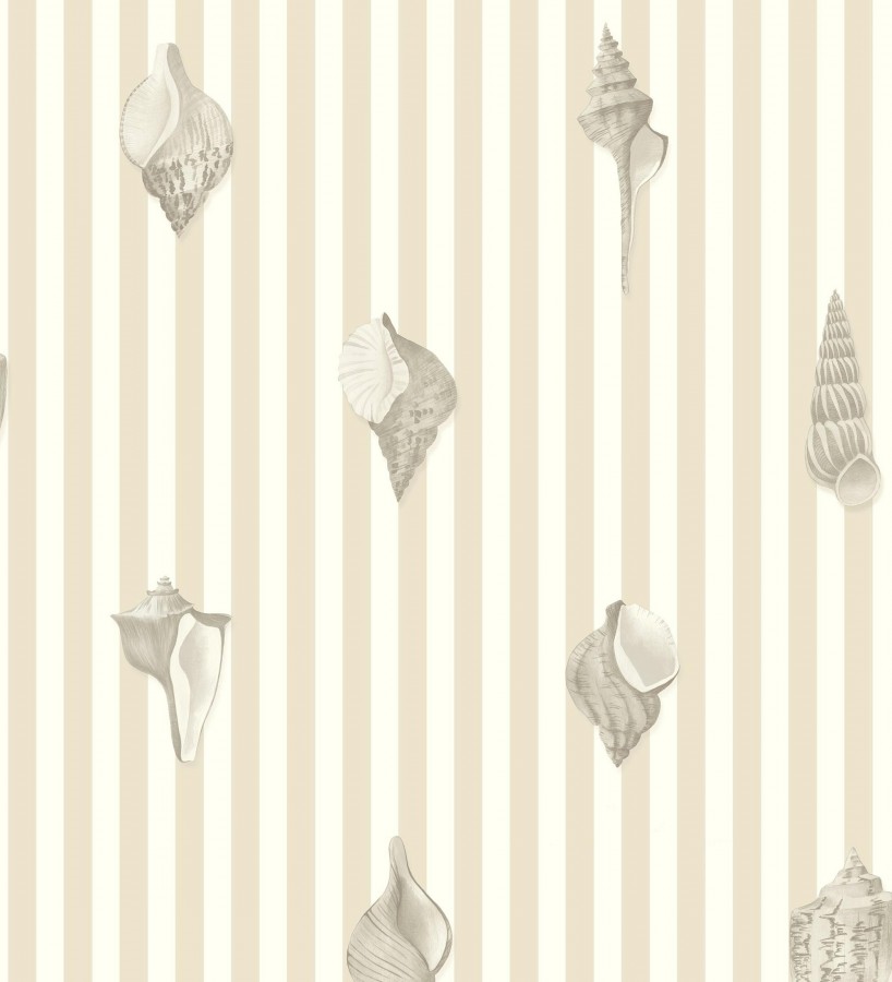 Papel pintado rayas beige conchas marinas tradicional  Coll Coastal 684518