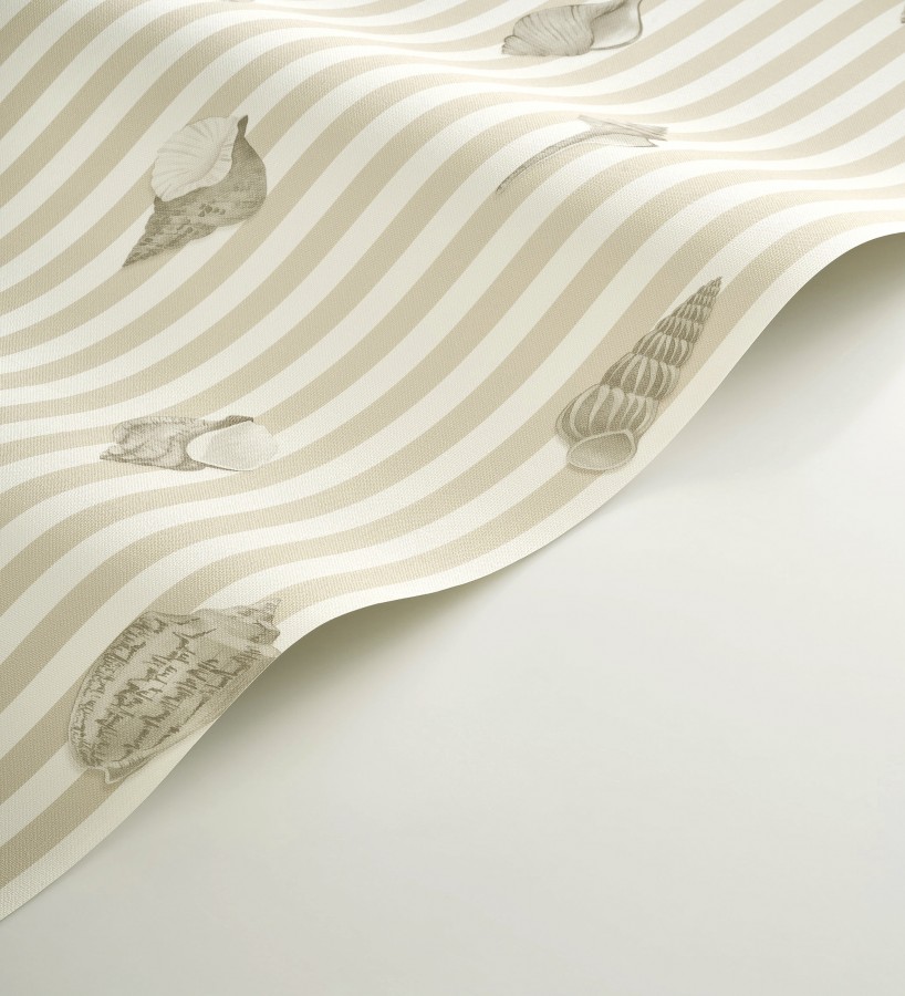 Papel pintado rayas beige conchas marinas tradicional  Coll Coastal 684518