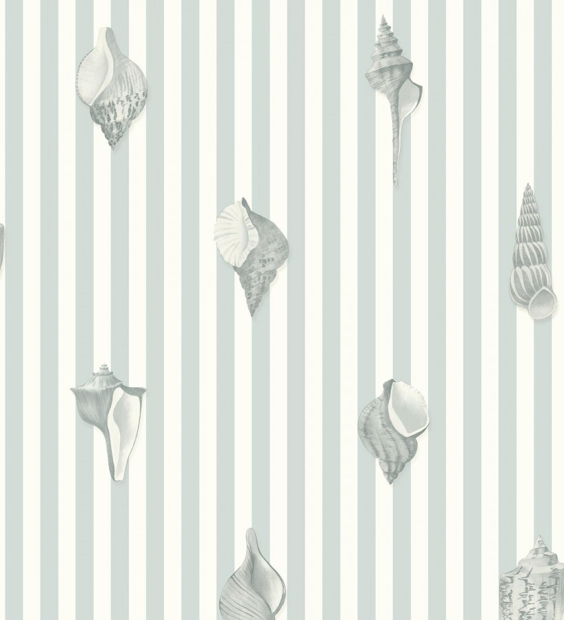 Papel pintado rayas azul conchas marinas tradicional  Coll Coastal 684519