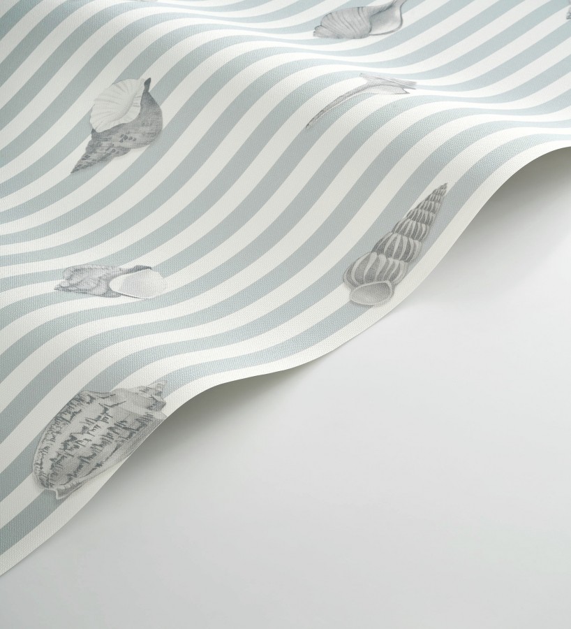Papel pintado rayas azul conchas marinas tradicional  Coll Coastal 684519