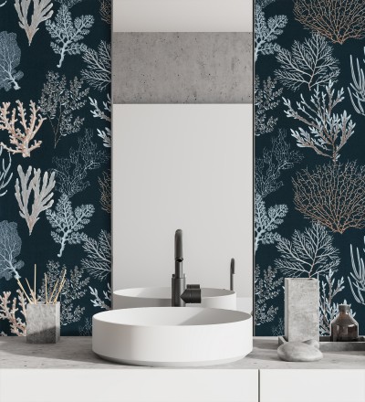 Papel pintado de corales marinos texturizado en tejido fibras de lienzo Baltic Forest 684530