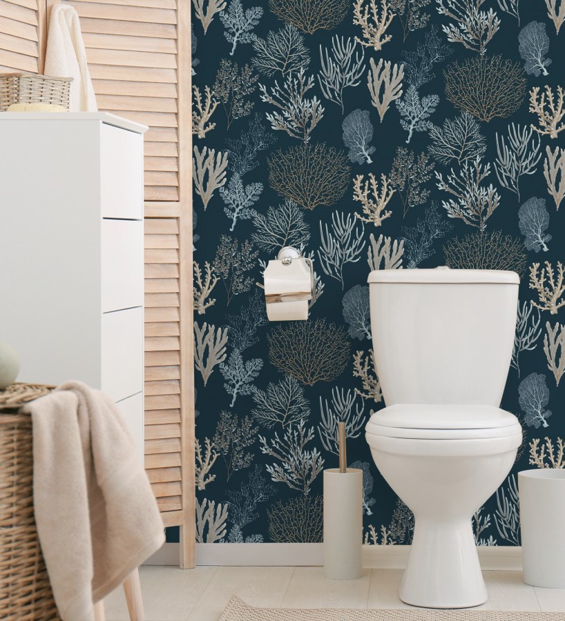 Papel pintado de corales marinos texturizado en tejido fibras de lienzo  Baltic Forest 684530