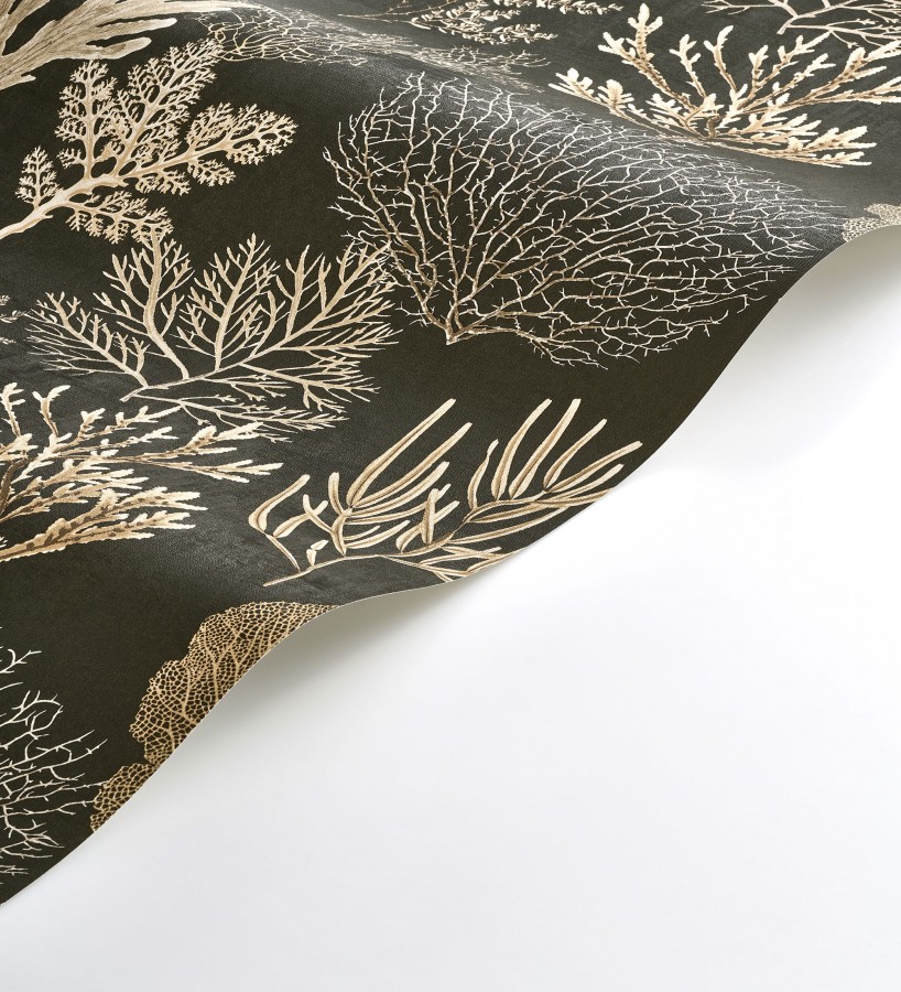 Papel pintado de corales marinos texturizado en tejido fibras de lienzo  Baltic Forest 684533