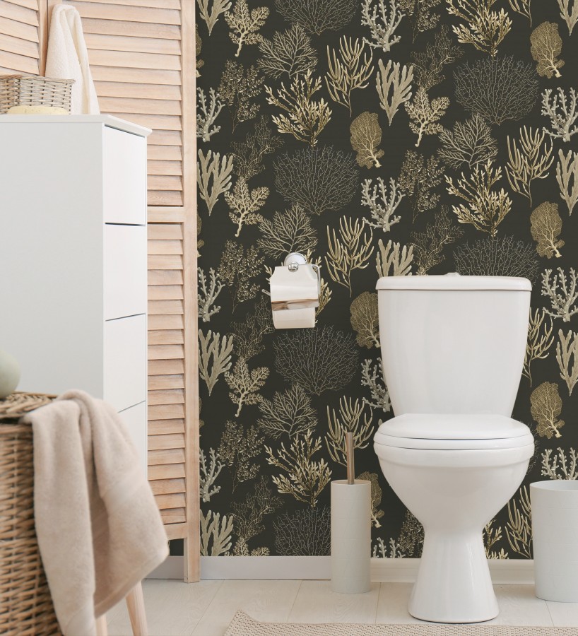 Papel pintado de corales marinos texturizado en tejido fibras de lienzo  Baltic Forest 684533