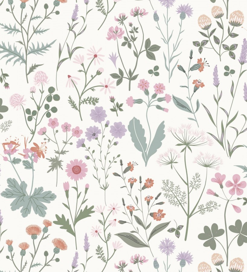 Papel pintado pradera flores silvestres colores rosa y violeta  Yorkshire Floral 684534
