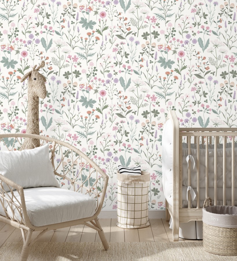 Papel pintado pradera flores silvestres colores rosa y violeta  Yorkshire Floral 684534