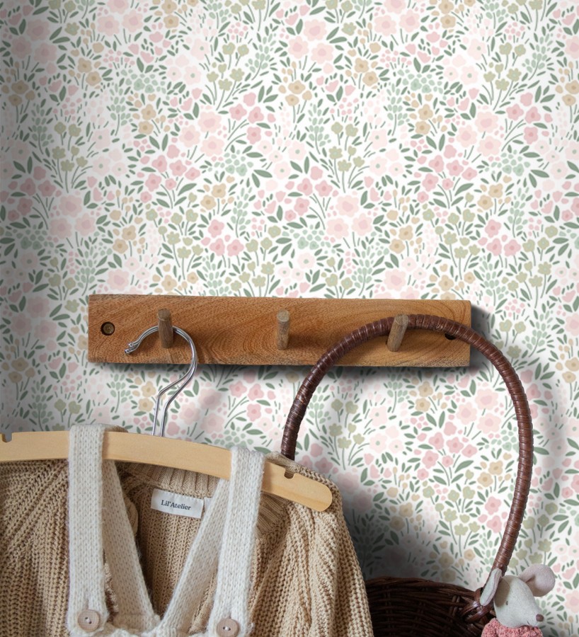 Papel pintado liberty floral mini tonos rosa y verde  Alina Dainty 684537