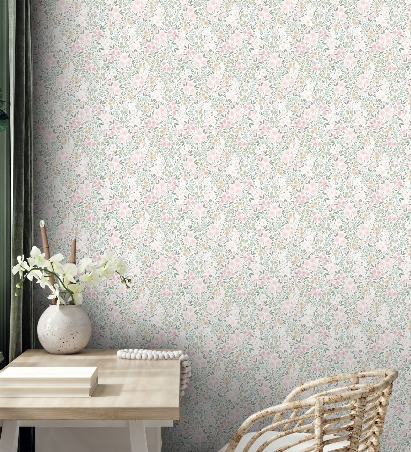 Papel pintado liberty floral mini tonos rosa y verde  Alina Dainty 684537