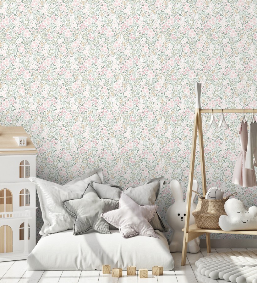 Papel pintado liberty floral mini tonos rosa y verde  Alina Dainty 684537
