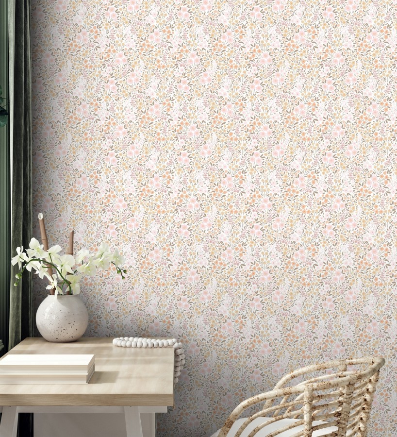 Papel pintado liberty floral mini tonos rosa y ocre  Alina Dainty 684538