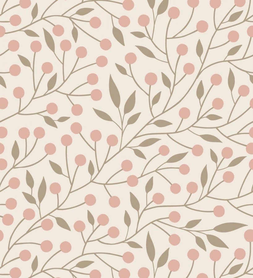 Papel pintado bayas silvestres tonos rosa y topo beige  Lund Nordic 684540