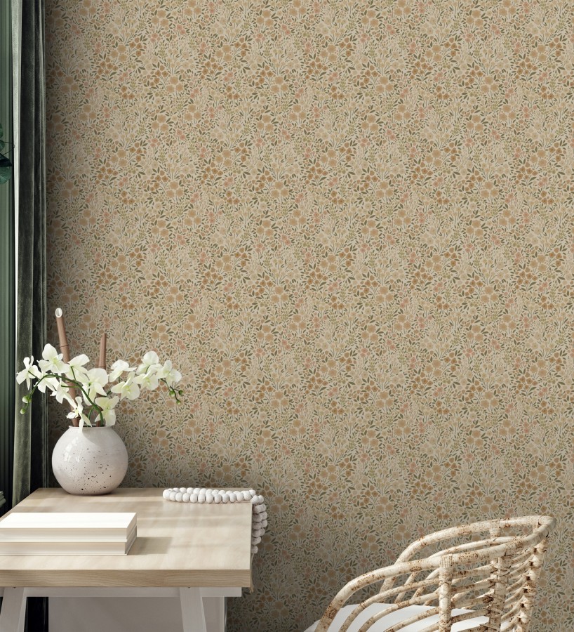 Papel pintado liberty floral mini tonos sepia  Alina Dainty 684546