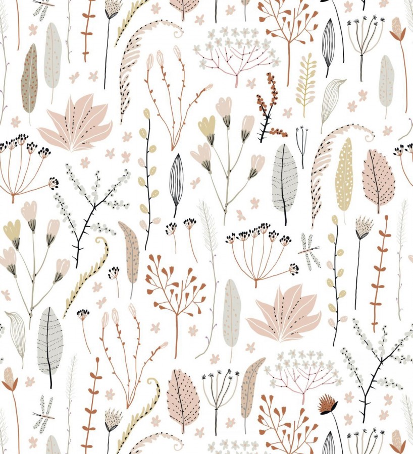 Papel pintado plumas y flores boho chic  Maya Breezy 684547