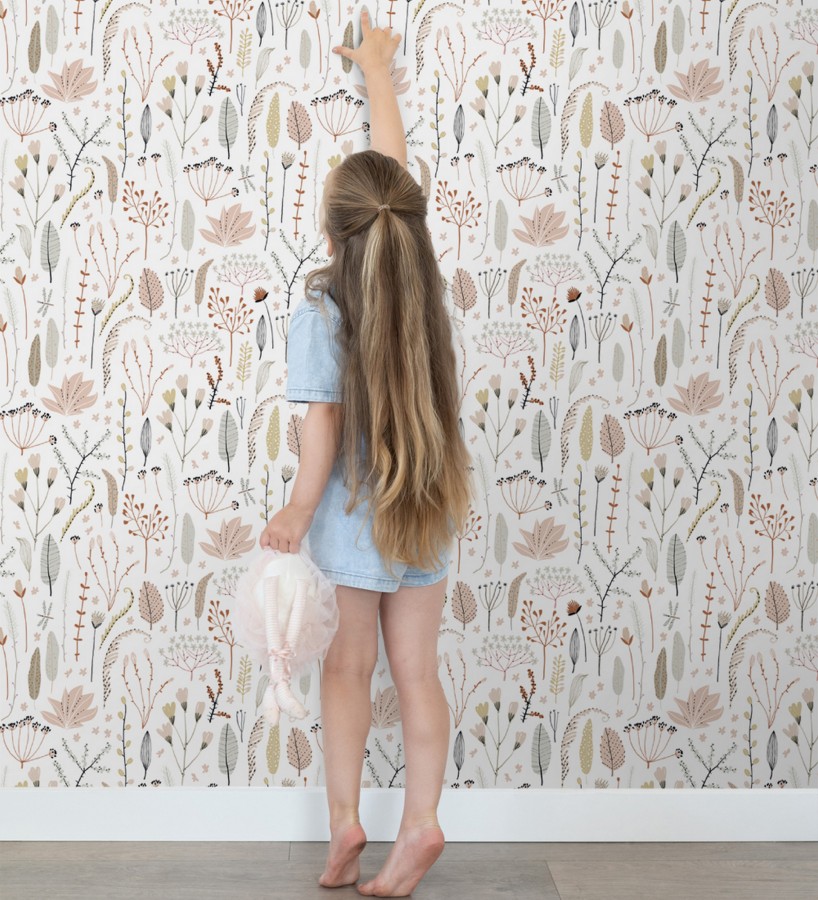 Papel pintado plumas y flores boho chic  Maya Breezy 684547