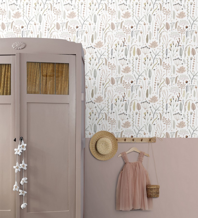 Papel pintado plumas y flores boho chic  Maya Breezy 684547