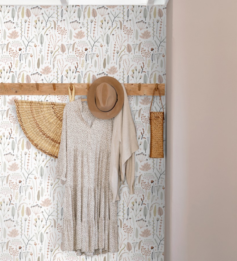 Papel pintado plumas y flores boho chic  Maya Breezy 684547