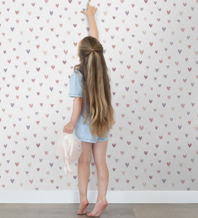 Papel pintado pequeños corazones rosa y malva  Valentin Sweet 684548