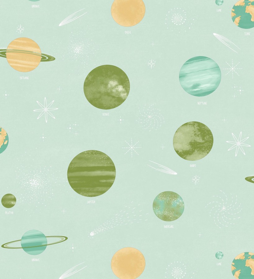 Papel pintado planetas sistema solar fondo verde menta  Juno Planetary 684552