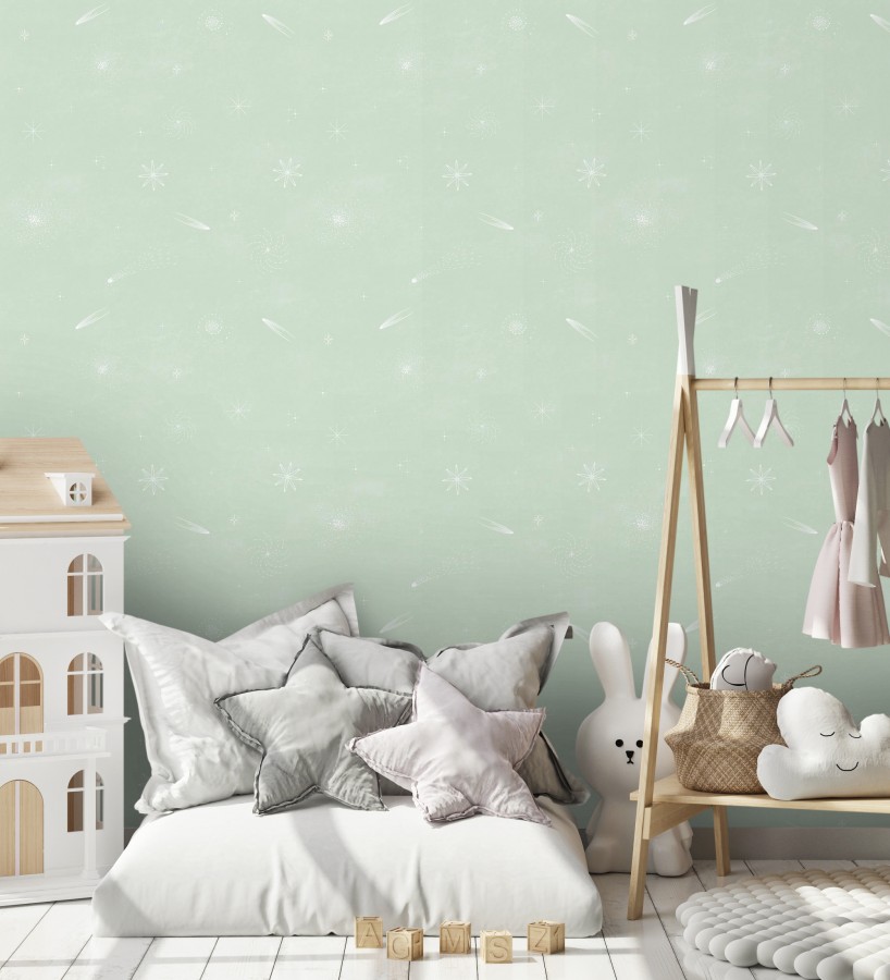 Papel pintado estrellas y galaxias fondo verde menta  Parisian Stellar 684555