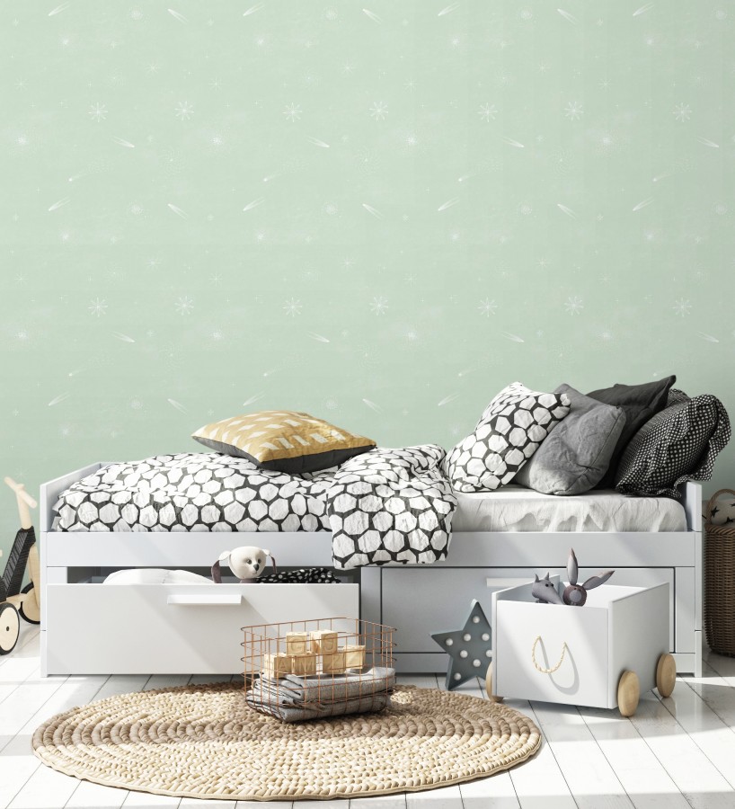Papel pintado estrellas y galaxias fondo verde menta  Parisian Stellar 684555
