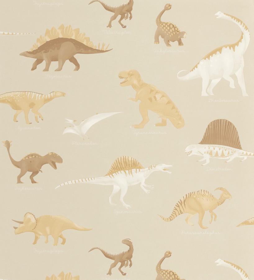 Papel pintado jurásico de dinosaurios fondo camel  Yukon Jurassic 684556