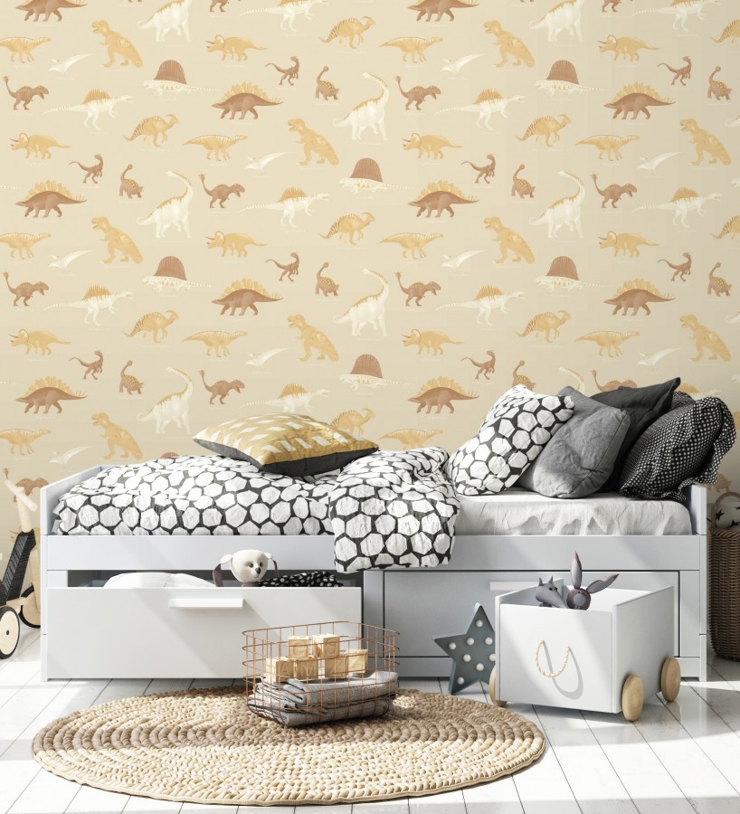 Papel pintado jurásico de dinosaurios fondo camel  Yukon Jurassic 684556
